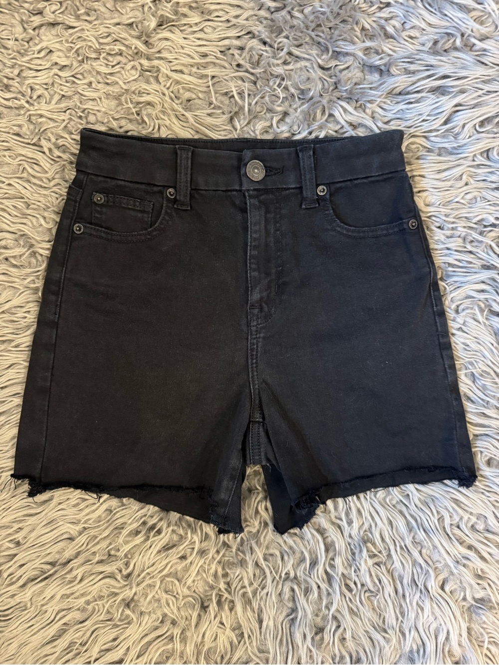 American Eagle Outfitters Black Curvy High-Rise Raw Hem Denim Shorts